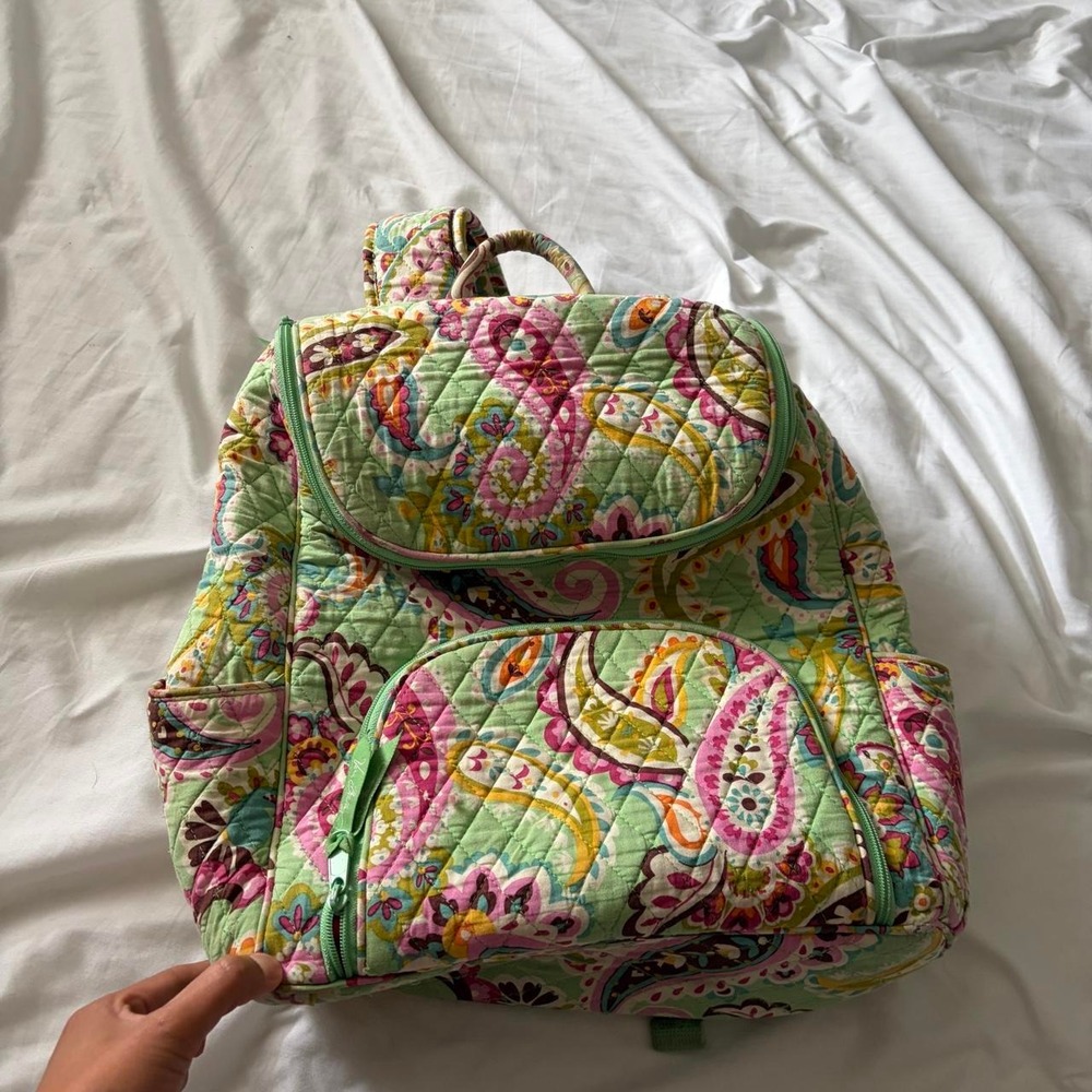 Vera Bradley Green Whimsy Backpack Y2K vintage Berry Pink Lining